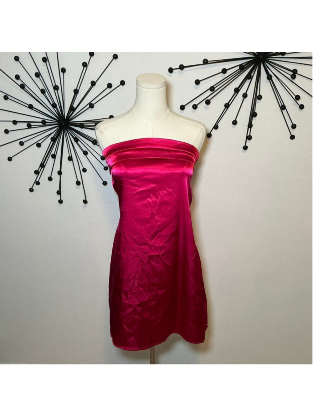 Hot Pink Satin Strapless Mini Dress Open Back Bodycon Size M